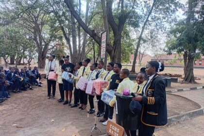 Learners at Chiredzi Gvt High receiving sanitary wear donations